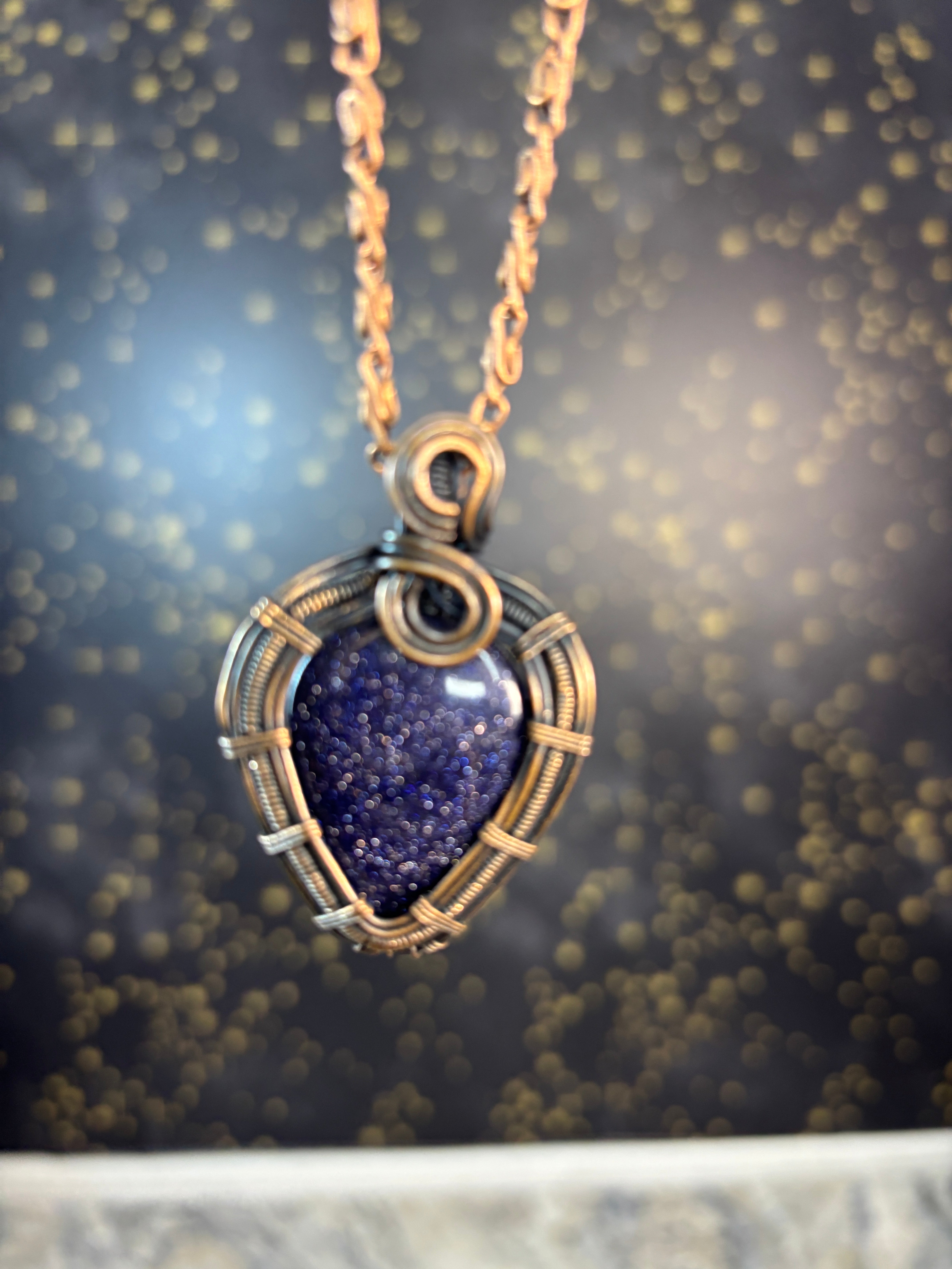 Blue Gold Stone With Copper Chain Wrap – Oceans Of Time Boutique