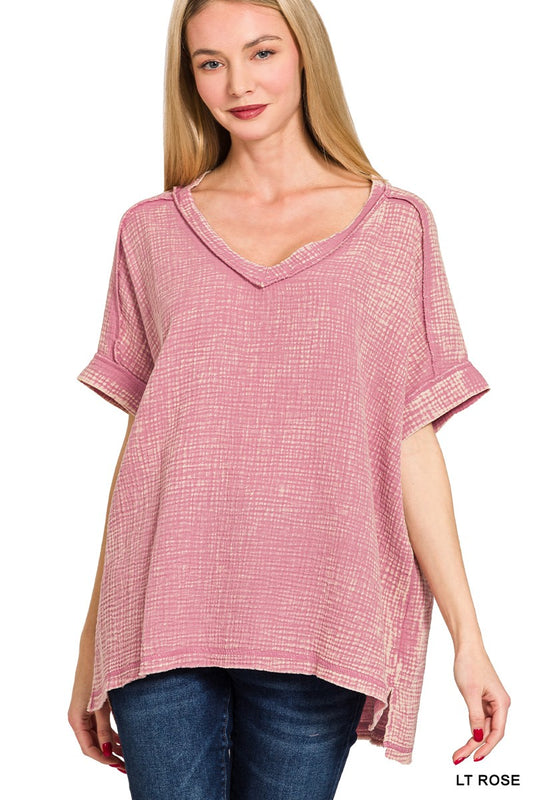 Wander Free Acid Wash Gauze Top
