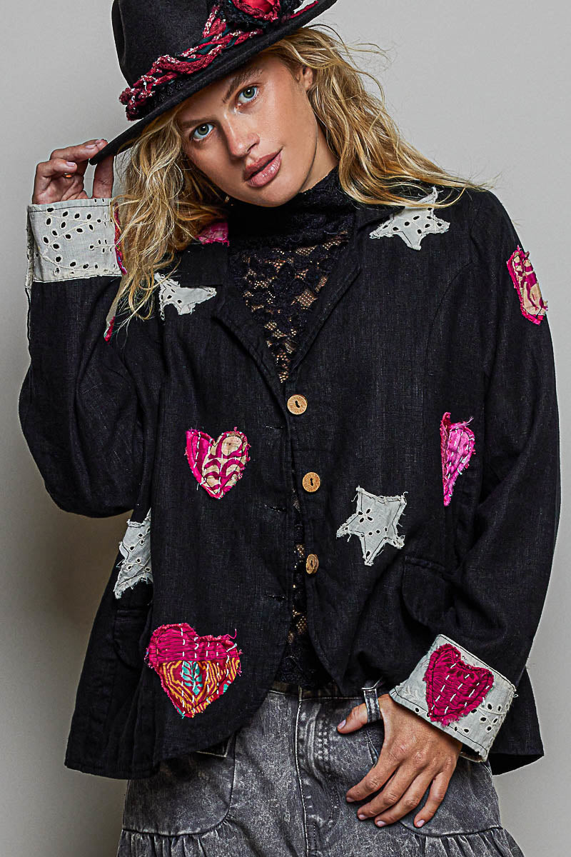 Wear Your Heart Out Linen Blazer by POL | Kantha Patchwork