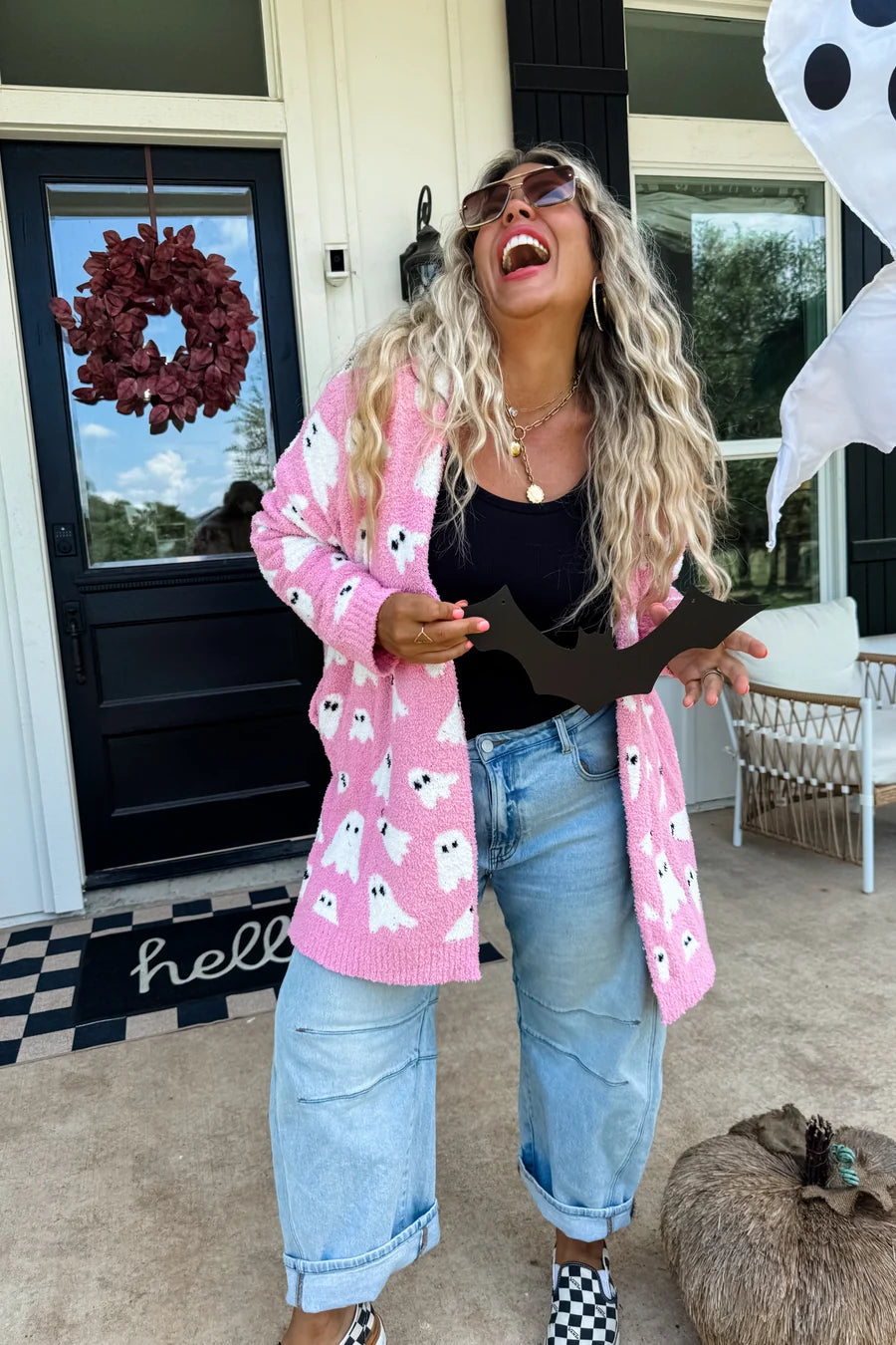 Boo-tiful in Pink Reversible Ghost Cloud Cardigan by Blakeley