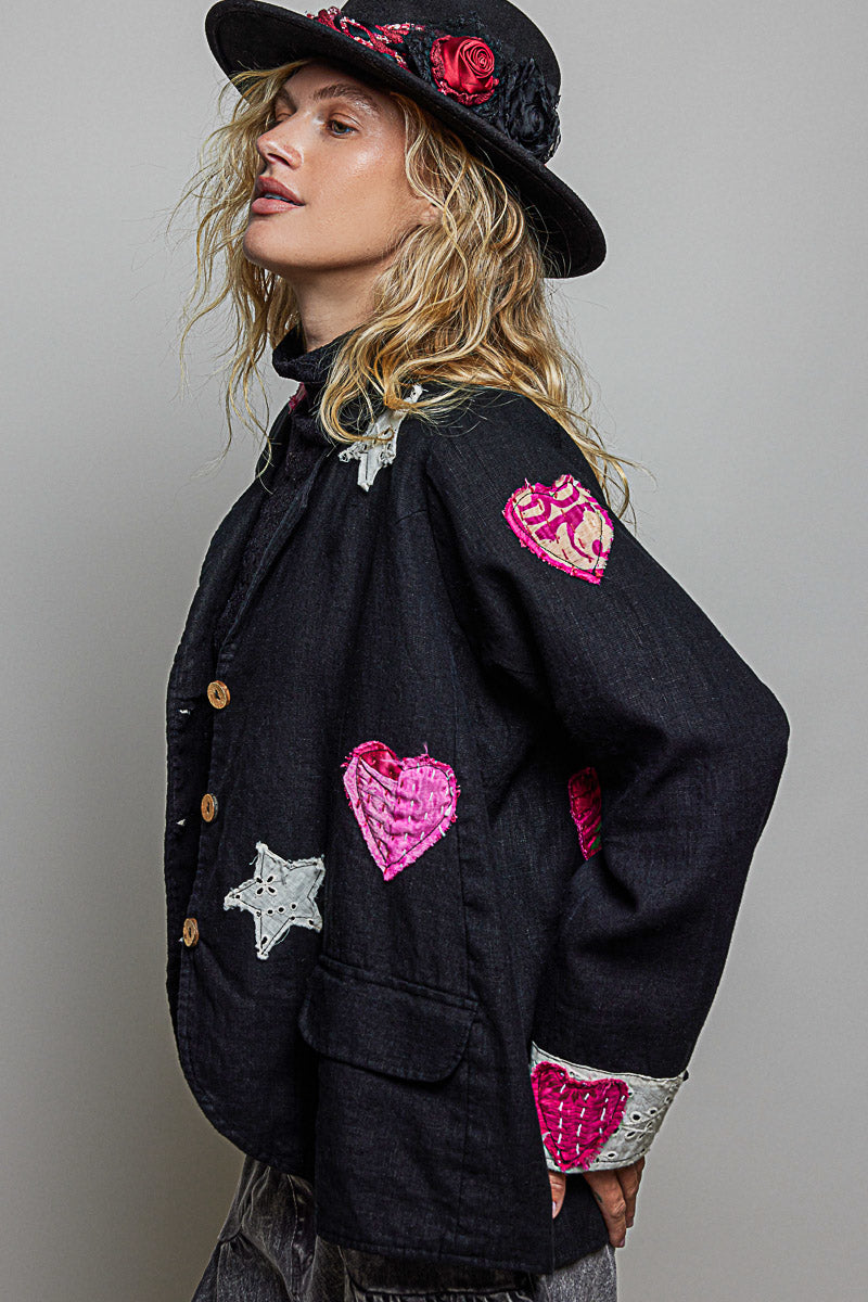 Wear Your Heart Out Linen Blazer by POL | Kantha Patchwork
