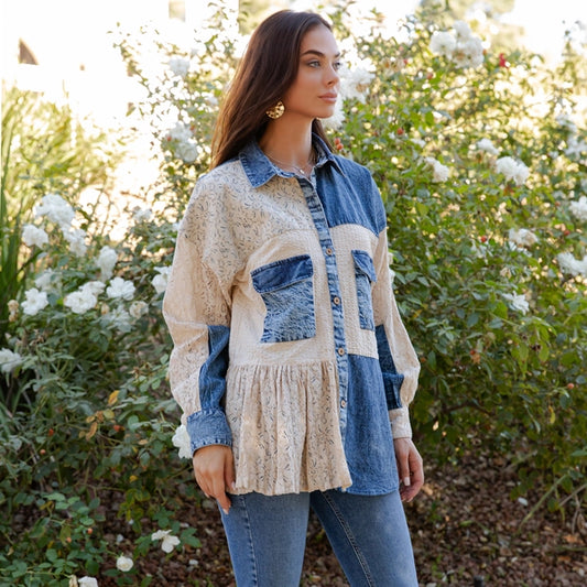 young threads patchwork denim lace blouse
boho western patchwork jacket top
denim lace peplum boho blouse
patchwork bohemian jacket top women