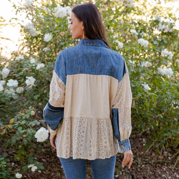 young threads patchwork denim lace blouse
boho western patchwork jacket top
denim lace peplum boho blouse
patchwork bohemian jacket top women