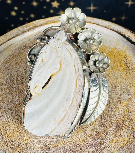 Bone Carved Horse  Adjustable Ring