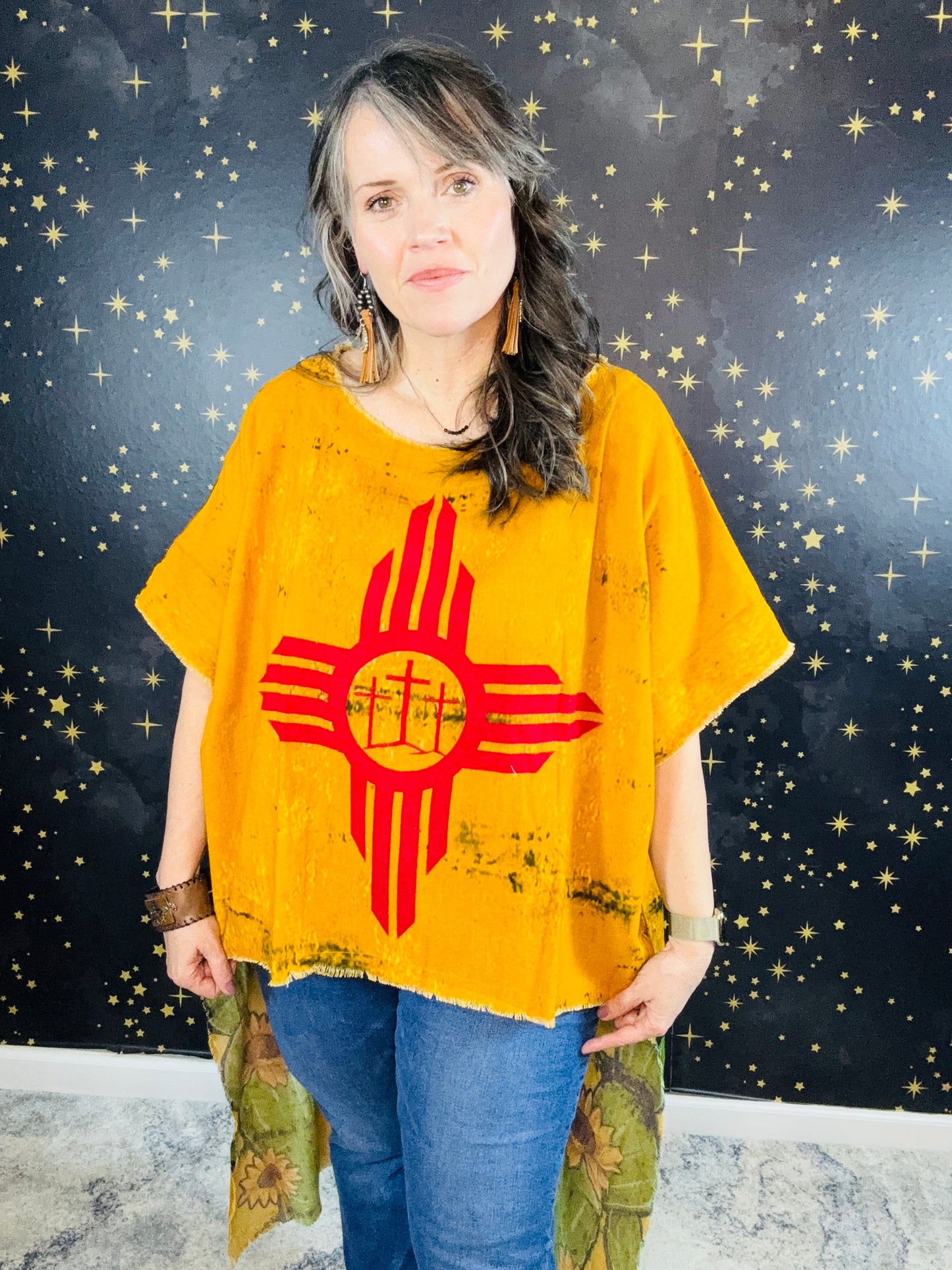 Zia Sun and Sunflowers Hi-Lo Tunic Top