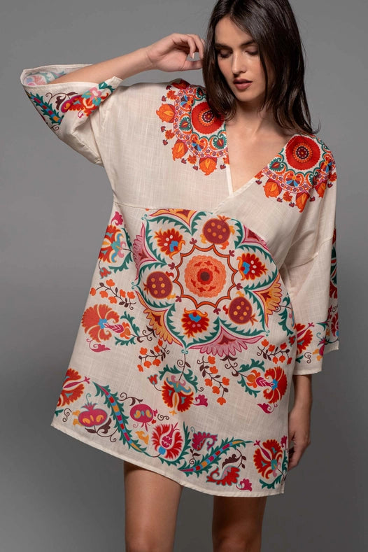 Bohemian Medallion Bell Sleeve Dress/Tunic