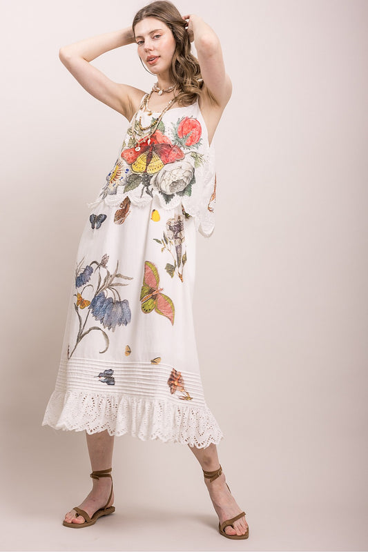 Butterfly Garden Cotton Eyelet Midi Dress by BlueVelvet