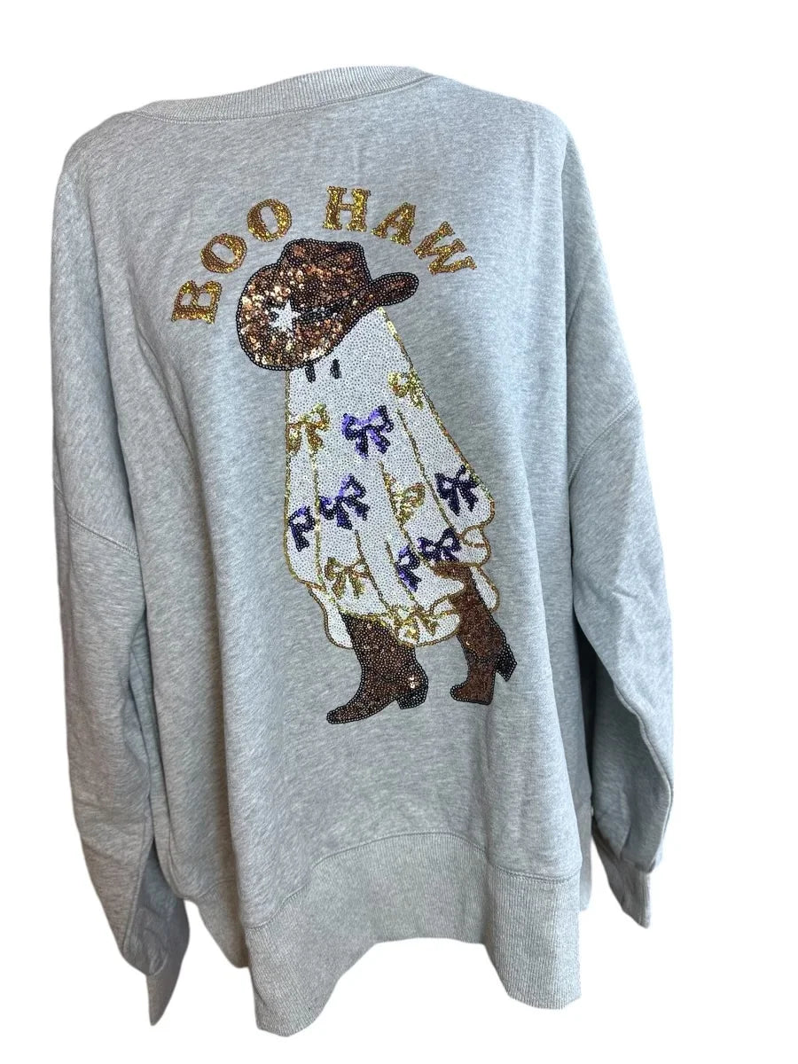Cowboy Ghost Sweatshirt that is soft and has a roomy oversized fit. Everyone can size down. 