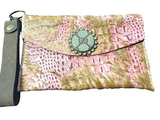 Pink and Brown Hair on Hide Leather Wrsitlet
