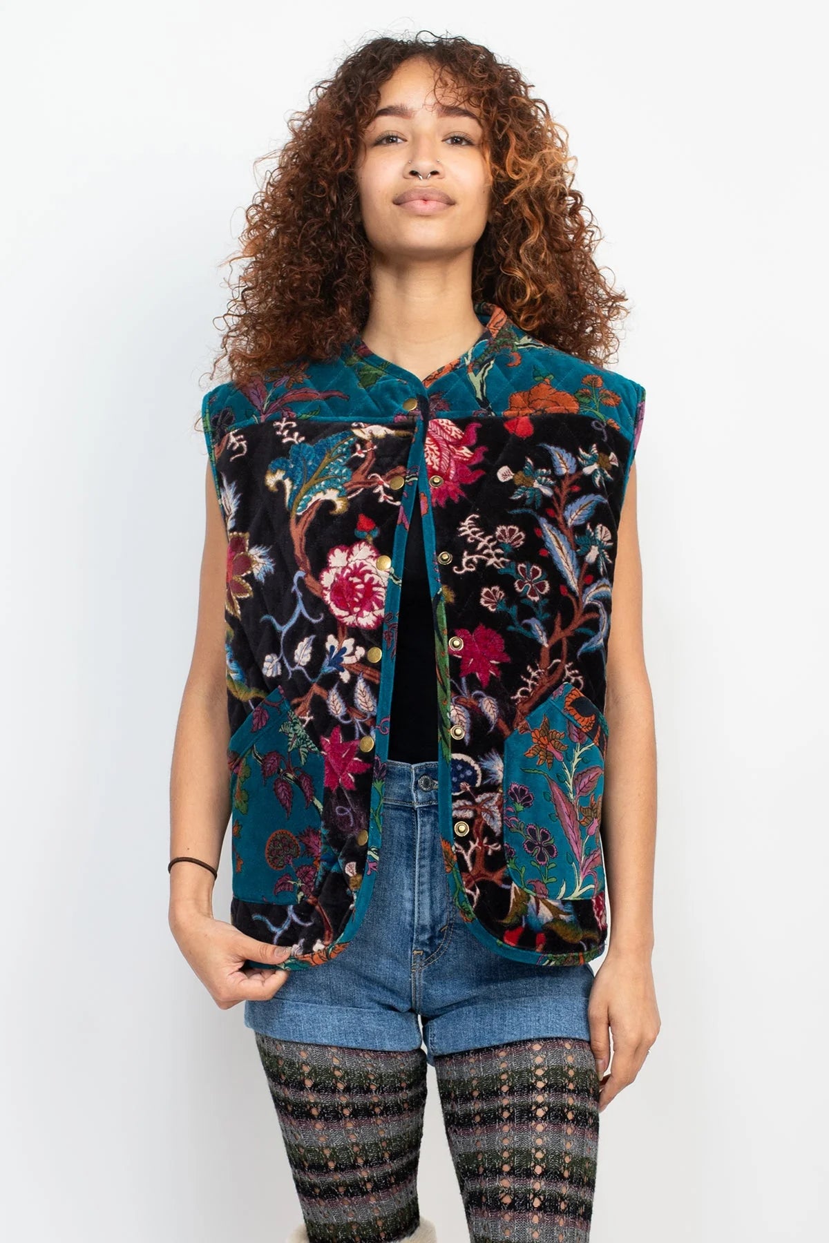 Moonlit Floral Harvest Velvet Snap Vest