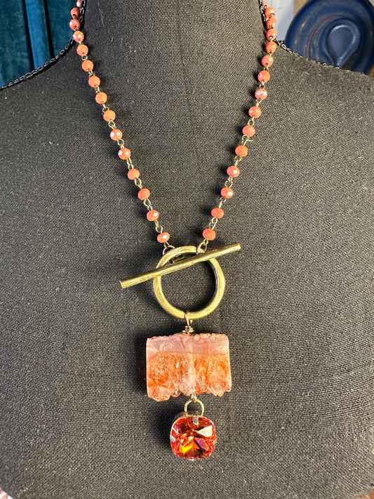 Stone Necklace with Coral Crystal