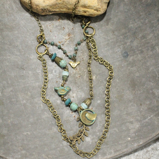 Czech Bird & Branch Layered Necklace