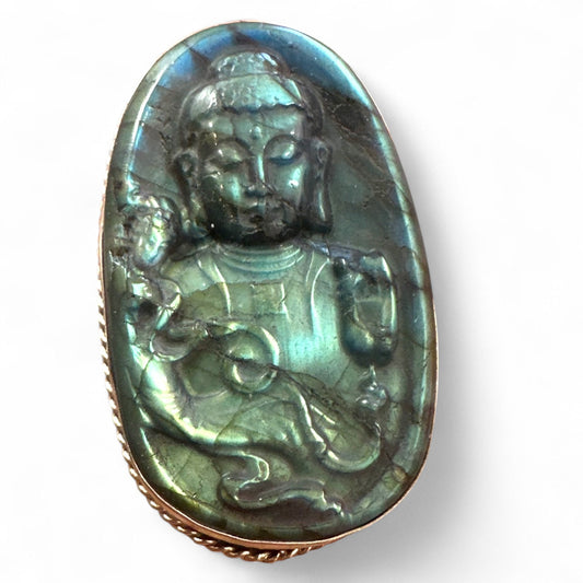 Labradorite Buddha Adjustable Ring